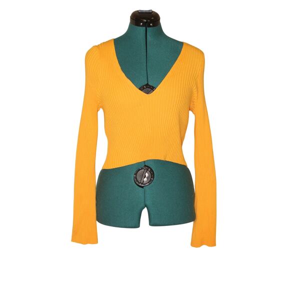 NWT Sincerely Jules Yellow Ribbed Y2K Knit Cropped V-Neck Sweater Size M - Picture 2 of 5